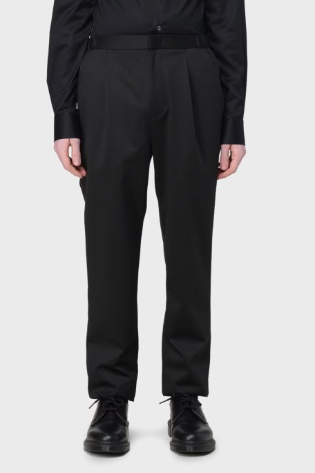 Emporio Armani Streç Yün Karışımlı Regular Fit Düz Paça Kumaş Erkek Pantolon EM000496 TE11061 UC001 SİYAH - Emporio Armani