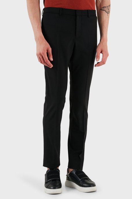 Emporio Armani Streç Yünlü Regular Fit Normal Bel Düz Paça Erkek Pantolon EM000442 TE10404 UC001 SİYAH - Emporio Armani