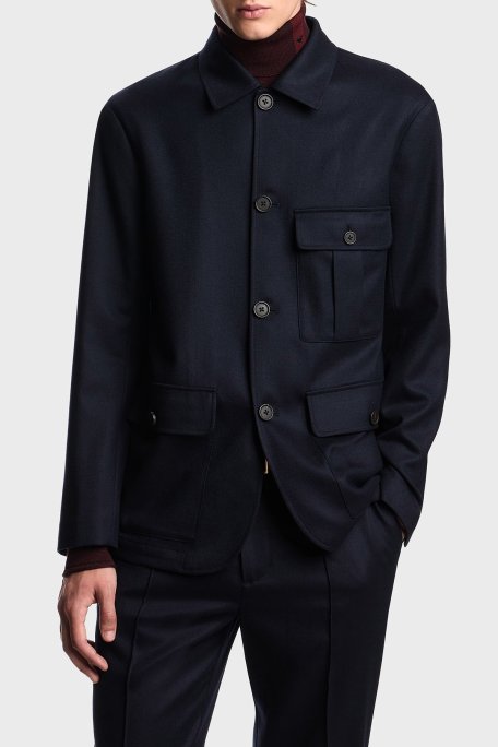 Emporio Armani Streç Yünlü Slim Fit Klasik Yaka Erkek Ceket EM003296 AF18507 UB118 LACİVERT - Emporio Armani