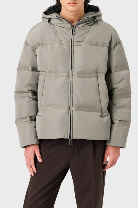 Emporio Armani Su Geçirmez Kuş Tüyü Dolgulu Şişme Erkek Mont 6R1B90 1NCFZ 0643 GRİ - Emporio Armani