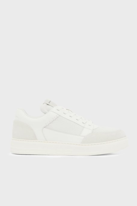 Emporio Armani Süet Logolu Sneaker Erkek Ayakkabı EM004836 AF24321 M0360 BEYAZ - Emporio Armani
