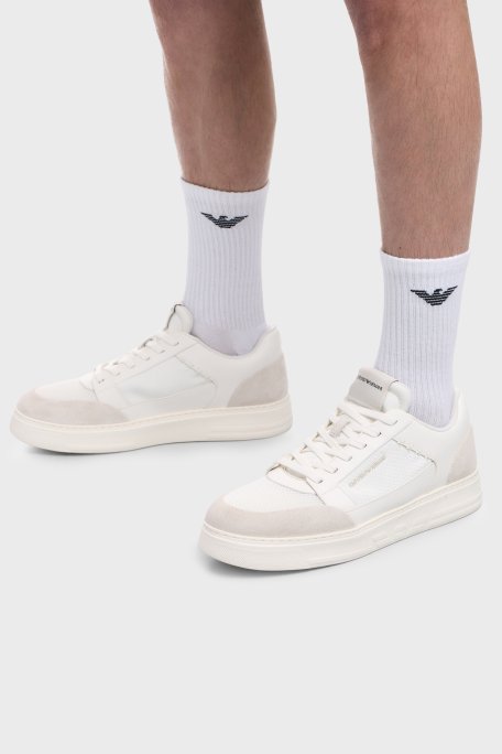 Emporio Armani Süet Logolu Sneaker Erkek Ayakkabı EM004836 AF24321 M0360 BEYAZ - Emporio Armani (1)