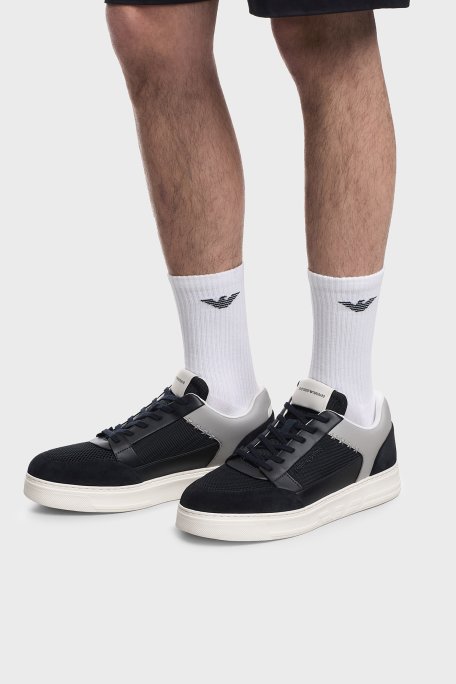 Emporio Armani Süet Logolu Sneaker Erkek Ayakkabı EM004836 AF24321 MB617 LACİVERT GRİ - Emporio Armani (1)