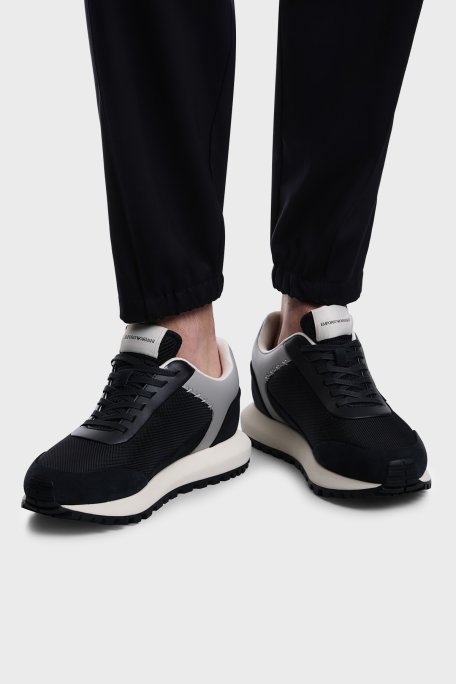 Emporio Armani Süet Logolu Sneaker Erkek Ayakkabı EM004839 AF24321 MB617 LACİVERT GRİ - Emporio Armani (1)