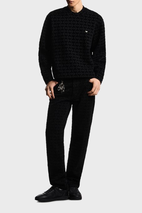 Emporio Armani Tamamı Kabartma Logolu Regular Fit Kadife Dokulu Erkek Sweat EM005164 AF10013 FC307 SİYAH - Emporio Armani (1)