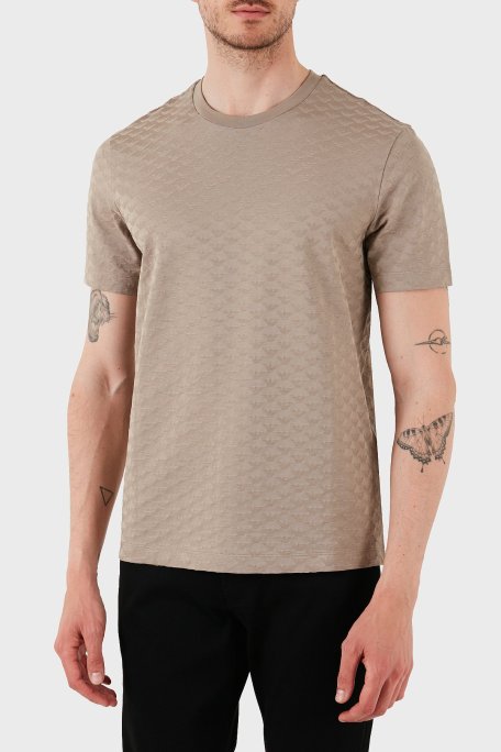Emporio Armani Tamamı Logolu % 100 Pamuk Slim Fit Bisiklet Yaka Erkek T Shirt 8N1TL7 1JHWZ U6167 BEJ - Emporio Armani
