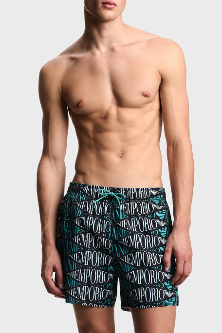 Emporio Armani Tamamı Logolu Bağlamalı Erkek Mayo Short EM000583 AF20442 FC102 HAKİ - Emporio Armani