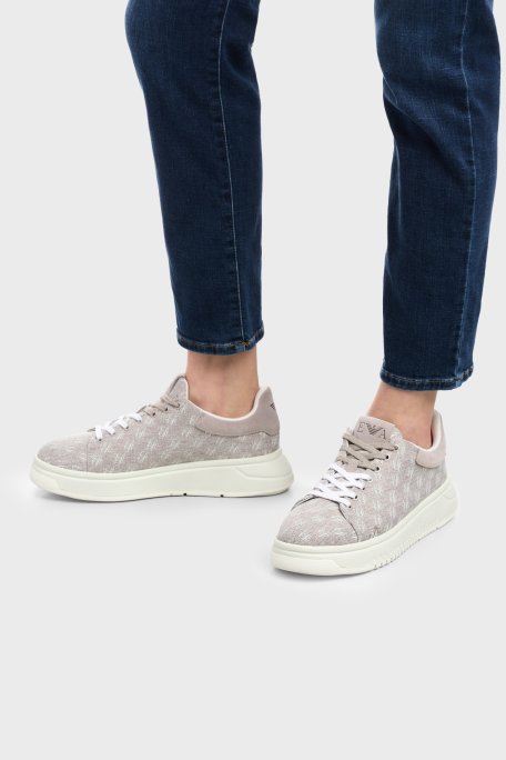 Emporio Armani Tamamı Logolu Kanvas Sneaker Kadın Ayakkabı EW003997 AF23350 U6154 GRİ - Emporio Armani (1)