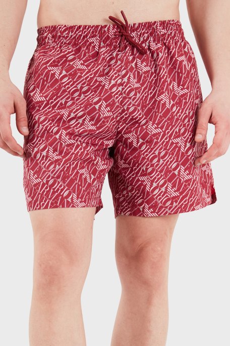 Emporio Armani Tamamı Logolu Mayo Short Erkek Deniz Şortu EM000688 AF20442 F5034 BORDO - Emporio Armani