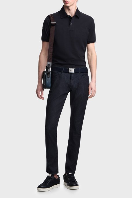 Emporio Armani Tamamı Logolu Pamuklu Slim Fit Düğmeli Erkek Polo EM004912 AF10762 FB469 LACİVERT - Emporio Armani (1)