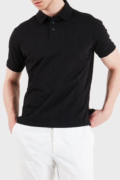 Emporio Armani Tamamı Logolu Pamuklu Slim Fit Düğmeli Erkek Polo EM004912 AF10762 FC346 SİYAH - Emporio Armani