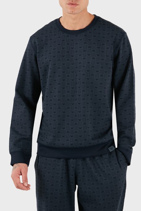 Emporio Armani Tamamı Logolu Regular Fit Bisiklet Yaka Erkek Sweat EM000520 AF14992 FB056 MAVİ - Emporio Armani