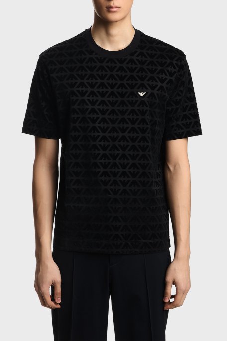 Emporio Armani Tamamı Logolu Regular Fit Bisiklet Yaka Erkek T Shirt EM005343 AF10017 FC307 SİYAH - Emporio Armani