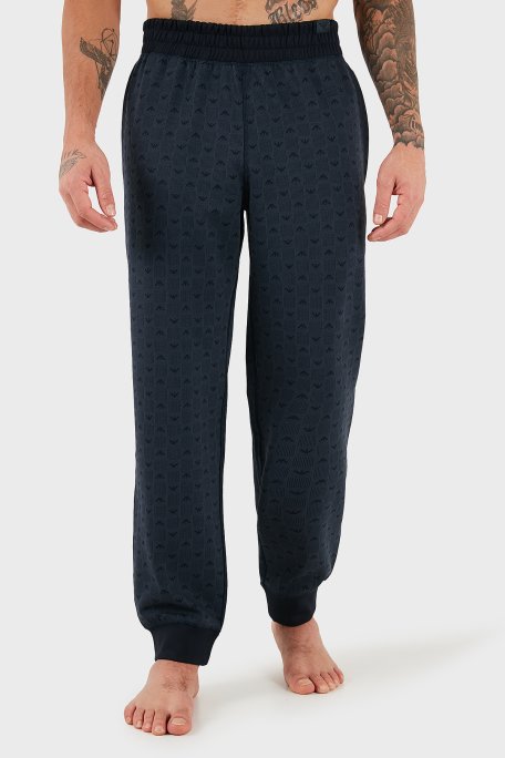 Emporio Armani Tamamı Logolu Relaxed Fit Normal Bel Lastikli Paça Jogger Erkek Pantolon EM000500 AF14992 FB056 MAVİ - Emporio Armani