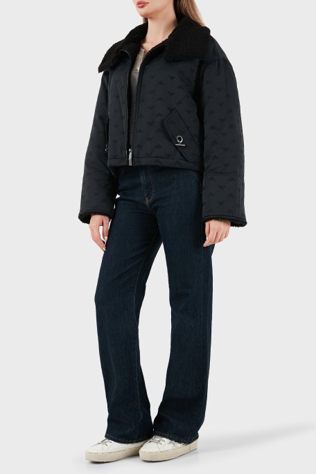 Emporio Armani Tamamı Logolu Yün Karışımlı Klasik Yaka Fermuarlı Kadın Mont EW001392 AF14362 UC001 SİYAH - Emporio Armani (1)