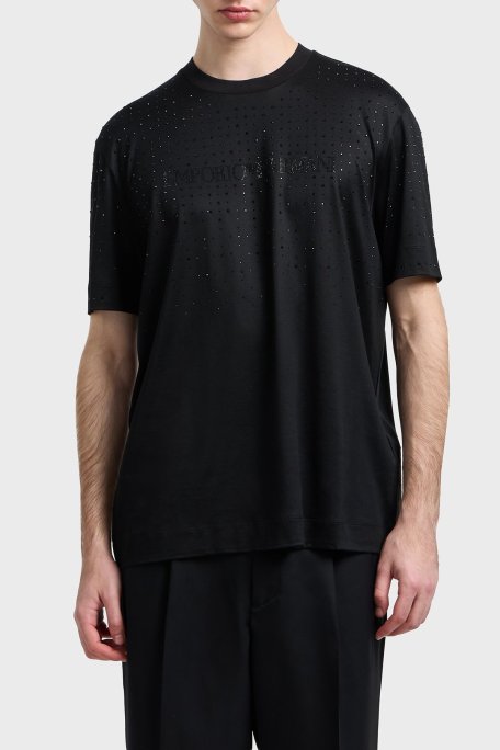 Emporio Armani Taşlı Logolu Pamuklu Regular Fit Bisiklet Yaka Erkek T Shirt EM003676 AF10761 UC001 SİYAH - Emporio Armani