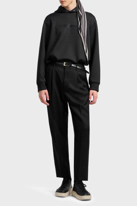 Emporio Armani Taşlı Logolu Streç Regular Fit Kapüşonlu Erkek Sweat EM003673 AF19556 UC001 SİYAH - Emporio Armani (1)