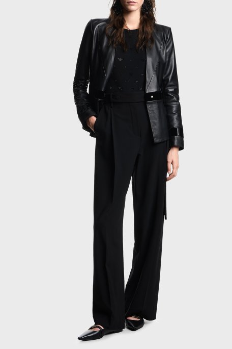 Emporio Armani Taşlı Logolu Yünlü Regular Fit Bisiklet Yaka Kadın Kazak EW001263 AF19176 FC012 SİYAH - Emporio Armani (1)