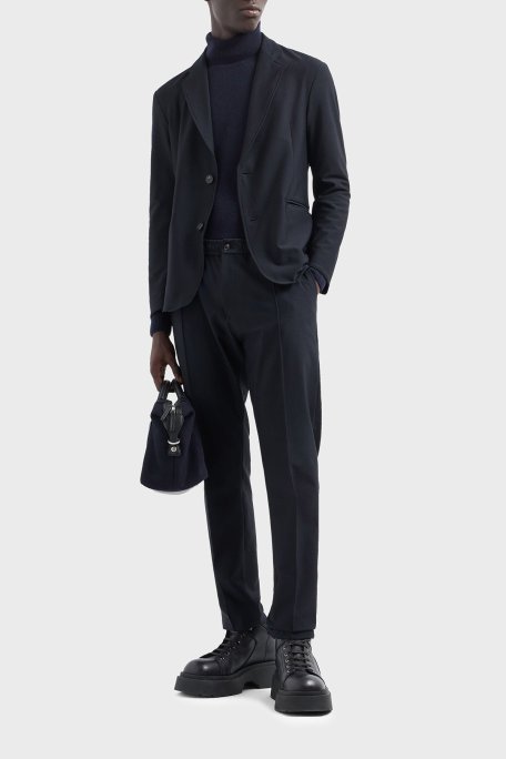 Emporio Armani Yırtmaçlı Slim Fit Mono Yaka Mikro Dokuma Erkek Ceket EM000142 TE11109 UB109 LACİVERT - Emporio Armani (1)