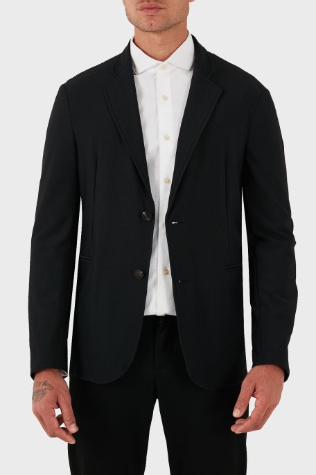 Emporio Armani Yırtmaçlı Slim Fit Mono Yaka Mikro Dokuma Erkek Ceket EM000142 TE11109 UC001 SİYAH - Emporio Armani