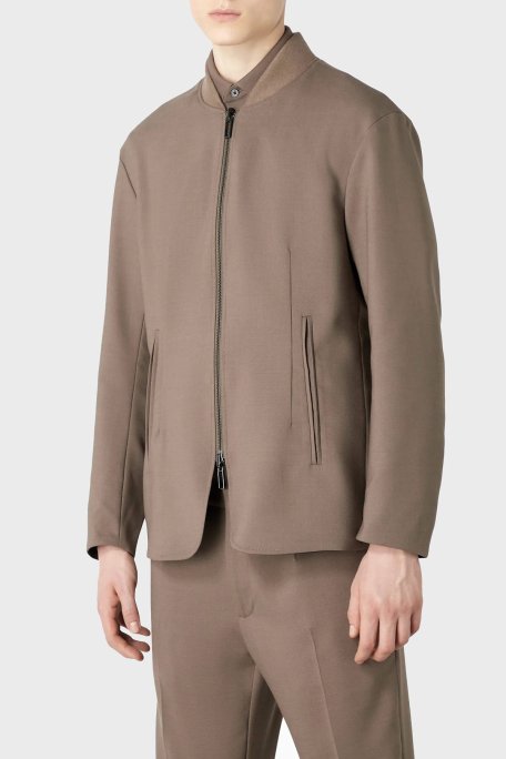 Emporio Armani Yün Karışımlı Fermuarlı Çift Taraflı Blazer Erkek Ceket 6R1G74 1NFVZ 0440 SÜTLÜ KAHVE - Emporio Armani