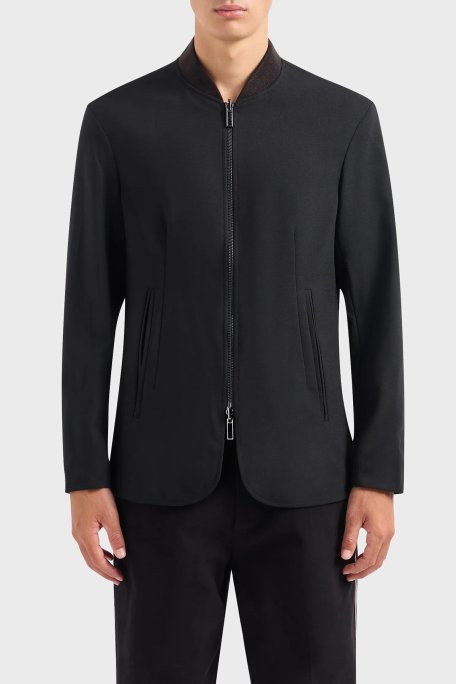 Emporio Armani Yün Karışımlı Fermuarlı Çift Taraflı Blazer Erkek Ceket 6R1G74 1NFVZ 0999 SİYAH - Emporio Armani