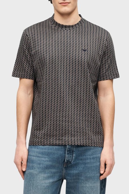 Emporio Armani Yün Karışımlı Kaşmir Örme Detaylı Regular Fit Erkek T Shirt EM005546 AF25181 FB099 LACİVERT-BEJ - Emporio Armani