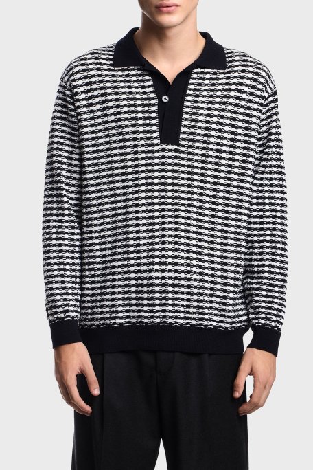 Emporio Armani Yün Karışımlı Regular Fit Düğmeli Polo Yaka Erkek Kazak EM003518 AF19833 F0015 BEYAZ-LACİVERT - Emporio Armani