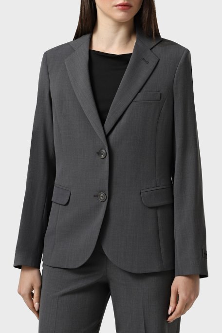 Emporio Armani Yün Karışımlı Regular Fit Kruvaze Yaka Blazer Bayan Ceket EW002137 TE15608 O8002 AÇIK GRİ MELANJ - Emporio Armani