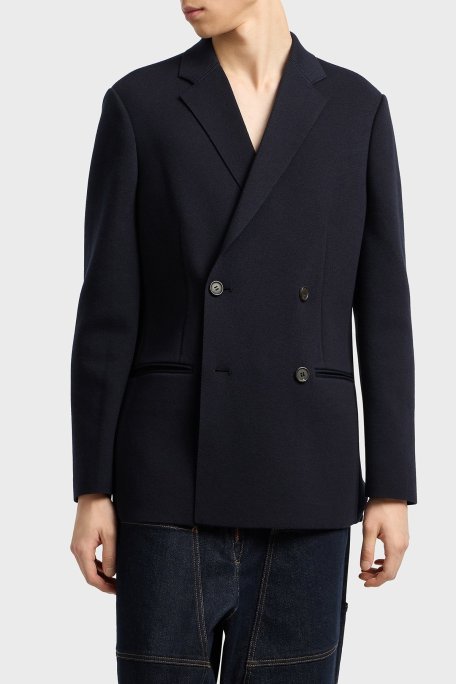 Emporio Armani Yün Karışımlı Regular Fit Kruvaze Yaka Blazer Erkek Ceket EM002428 AF19441 UB118 LACİVERT - Emporio Armani