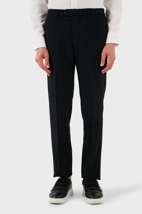 Emporio Armani Yün Karışımlı Regular Fit Normal Bel Düz Paça Erkek Pantolon EM000464 TE12332 UC001 SİYAH - Emporio Armani