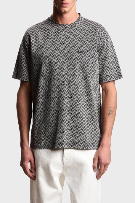 Emporio Armani Yün ve Kaşmir Karışımlı Desneli Bisiklet Yaka Erkek T Shirt EM005546 AF25181 F1008 GRİ - Emporio Armani
