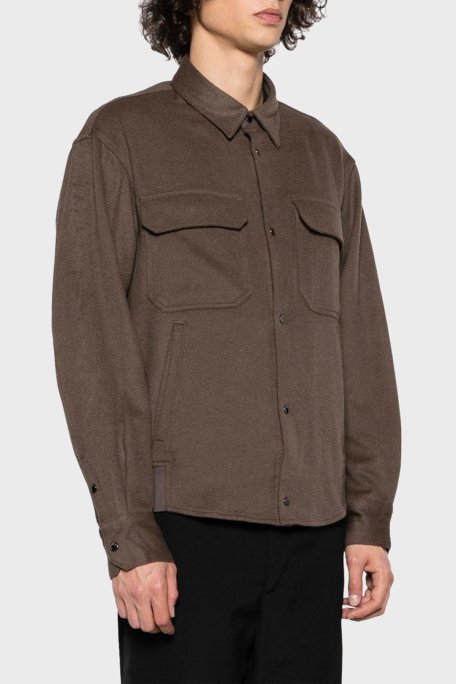 Emporio Armani Yün ve Kaşmir Karışımlı Regular Fit Erkek Gömlek 6R1C61 1NTYZ 0440 KAHVE - Emporio Armani