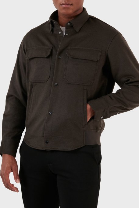 Emporio Armani Yün ve Kaşmir Karışımlı Regular Fit Erkek Gömlek 6R1C61 1NTYZ 05A6 KOYU ANTRASİT - Emporio Armani (1)