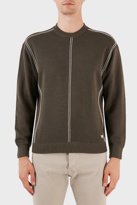 Emporio Armani Yünlü Jakarlı Çizgi Desenli Bisiklet Yaka Regular Fit Erkek Kazak 6R1MX3 1MOZZ 0440 KAHVE - Emporio Armani