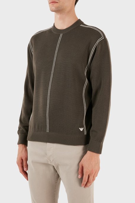 Emporio Armani Yünlü Jakarlı Çizgi Desenli Bisiklet Yaka Regular Fit Erkek Kazak 6R1MX3 1MOZZ 0440 KAHVE - Emporio Armani (1)