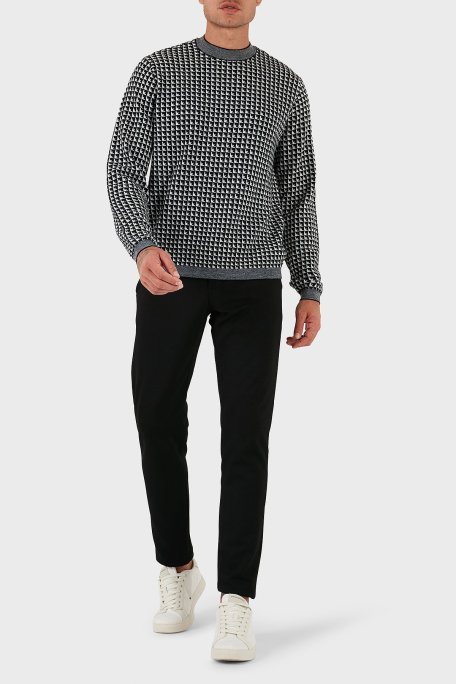 Emporio Armani Yünlü Jakarlı Logo Baskılı Regular Fit Bisiklet Yaka Erkek Kazak EM001989 AF14199 FC043 SİYAH-BEYAZ - Emporio Armani (1)