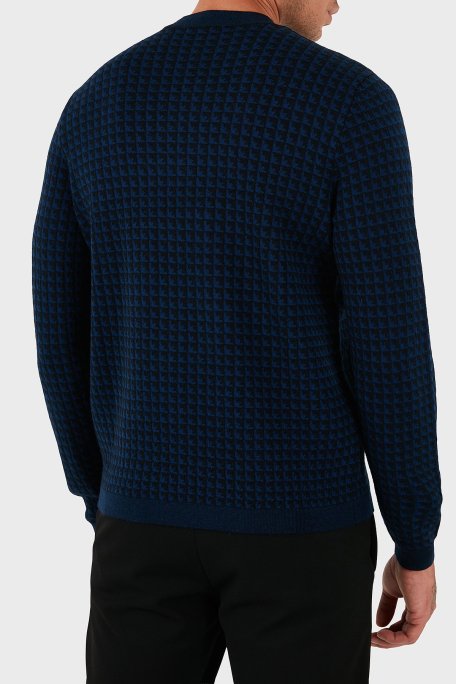 Emporio Armani Yünlü Jakarlı Logo Basklı Regular Fit Bisiklet Yaka Erkek Kazak EM001989 AF14199 FB066 LACİVERT - Emporio Armani (1)