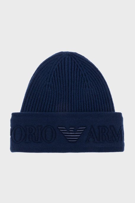 Emporio Armani Yünlü Logolu Erkek Bere EM003750 AF19896 UB109 LACİVERT - Emporio Armani