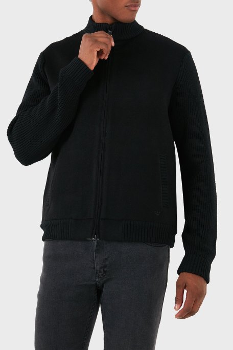 Emporio Armani Yünlü Logolu Regular Fit Dik Yaka Erkek Hırka 6D1BY2 1MF9Z 0999 SİYAH - Emporio Armani