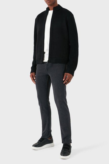 Emporio Armani Yünlü Logolu Regular Fit Dik Yaka Erkek Hırka 6D1BY2 1MF9Z 0999 SİYAH - Emporio Armani (1)