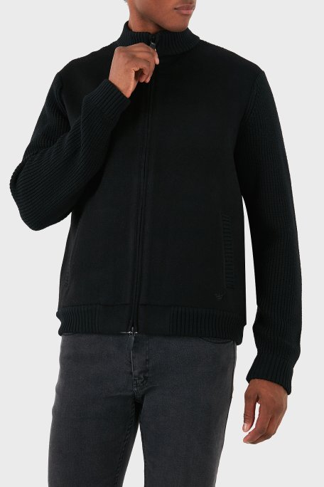 Emporio Armani Yünlü Logolu Regular Fit Dik Yaka Erkek Hırka 6D1BY2 1MF9Z 0999 SİYAH - Emporio Armani
