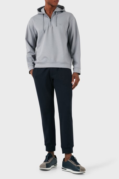 Emporio Armani Yünlü Logolu Regular Fit Yarım Fermuarlı Kapüşonlu Erkek Sweat 6D1MC9 1JHQZ 06K3 GRİ - Emporio Armani (1)