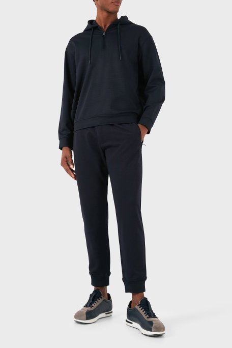 Emporio Armani Yünlü Logolu Regular Fit Yarım Fermuarlı Kapüşonlu Erkek Sweat 6D1MC9 1JHQZ 0920 LACİVERT - Emporio Armani (1)