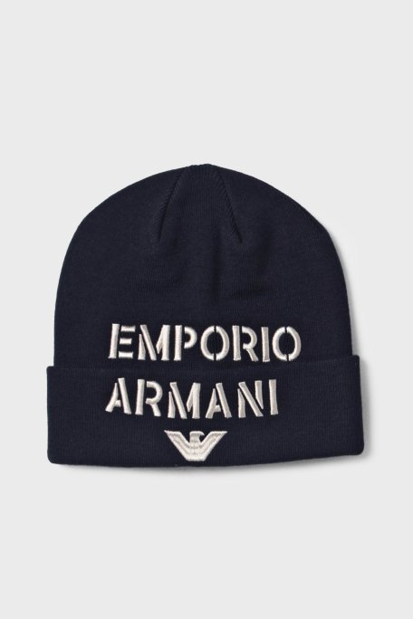 Emporio Armani Yünlü Nakışlı Logolu Erkek Bere 627406 3F570 00035 LACİVERT - Emporio Armani