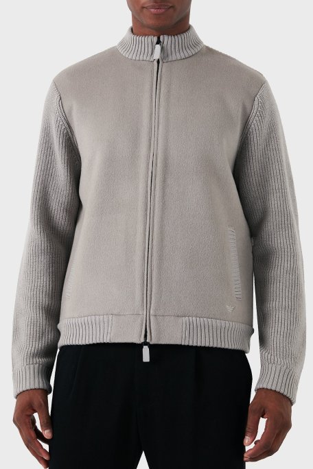 Emporio Armani Yünlü Regular Fit Dik Yaka Erkek Hırka 6D1BY2 1MF9Z 0628 GRİ - Emporio Armani