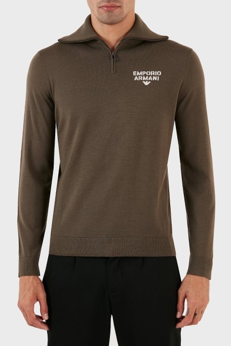 Emporio Armani Yünlü Regular Fit Fermuarlı Dik Yaka Erkek Kazak 6R1MXF 1MNFZ F440 HAKİ - Emporio Armani