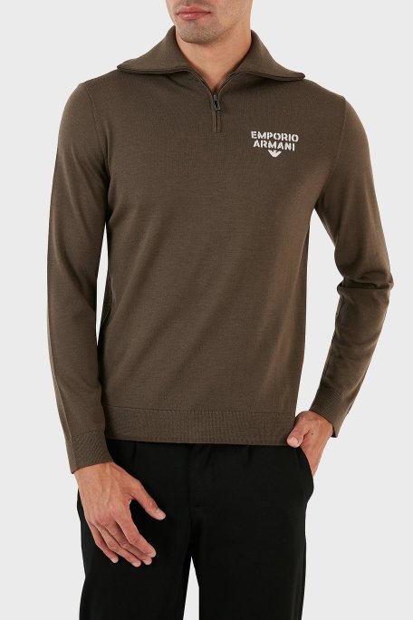 Emporio Armani Yünlü Regular Fit Fermuarlı Dik Yaka Erkek Kazak 6R1MXF 1MNFZ F440 HAKİ - Emporio Armani (1)