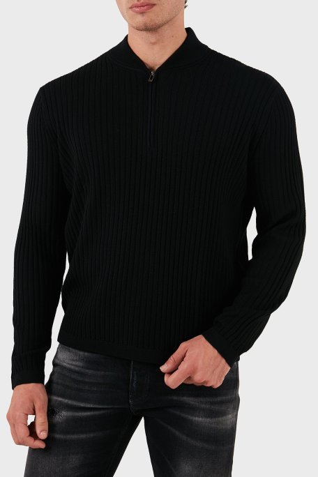 Emporio Armani Yünlü Regular Fit Yarım Fermuarlı Kolej Yaka Erkek Kazak 6D1MXP 1MKDZ 0999 SİYAH - Emporio Armani