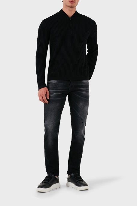 Emporio Armani Yünlü Regular Fit Yarım Fermuarlı Kolej Yaka Erkek Kazak 6D1MXP 1MKDZ 0999 SİYAH - Emporio Armani (1)